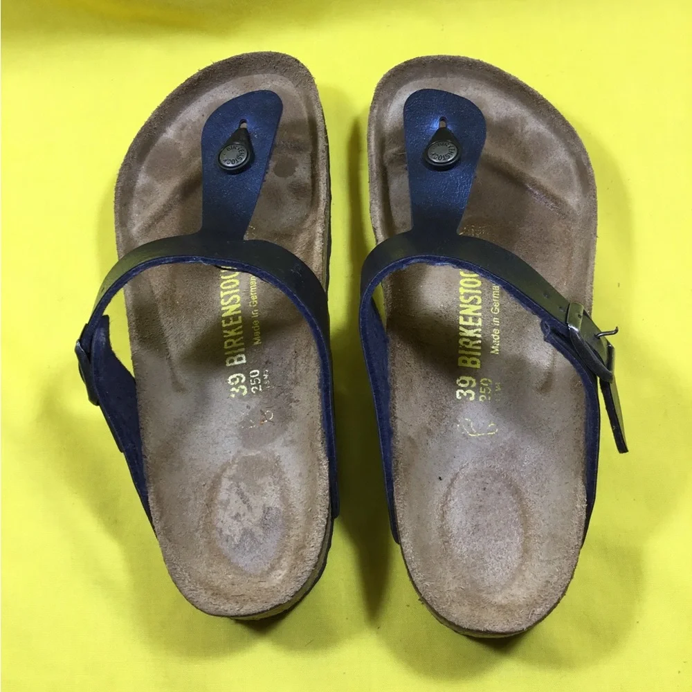 Birkenstock Blue Leather Thong Sandals SZ 39 gently used